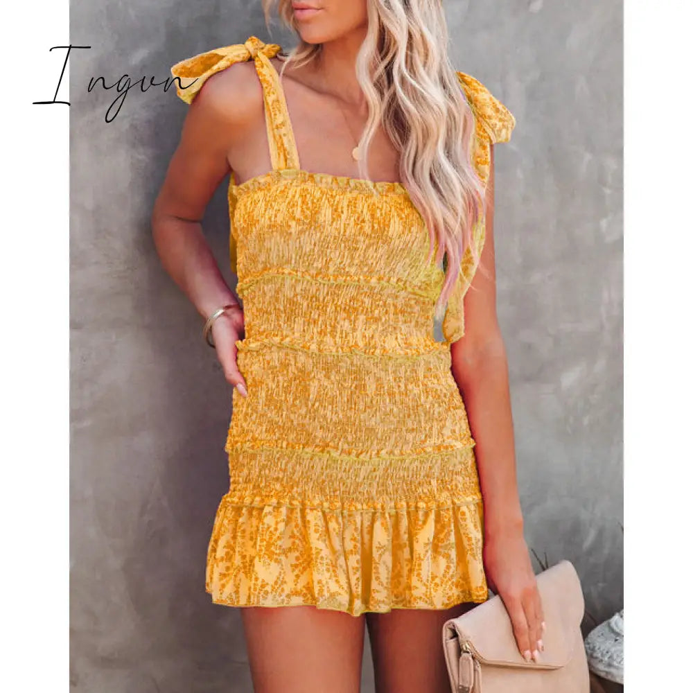 Ingvn - Women Tiered Ruffle Ruched Cami Dress Casual Dress  Elegant Fashion Chic Dress