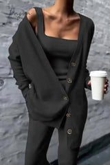 Ingvn - Casual Solid Patchwork Buckle Three Pieces(4 Colors)