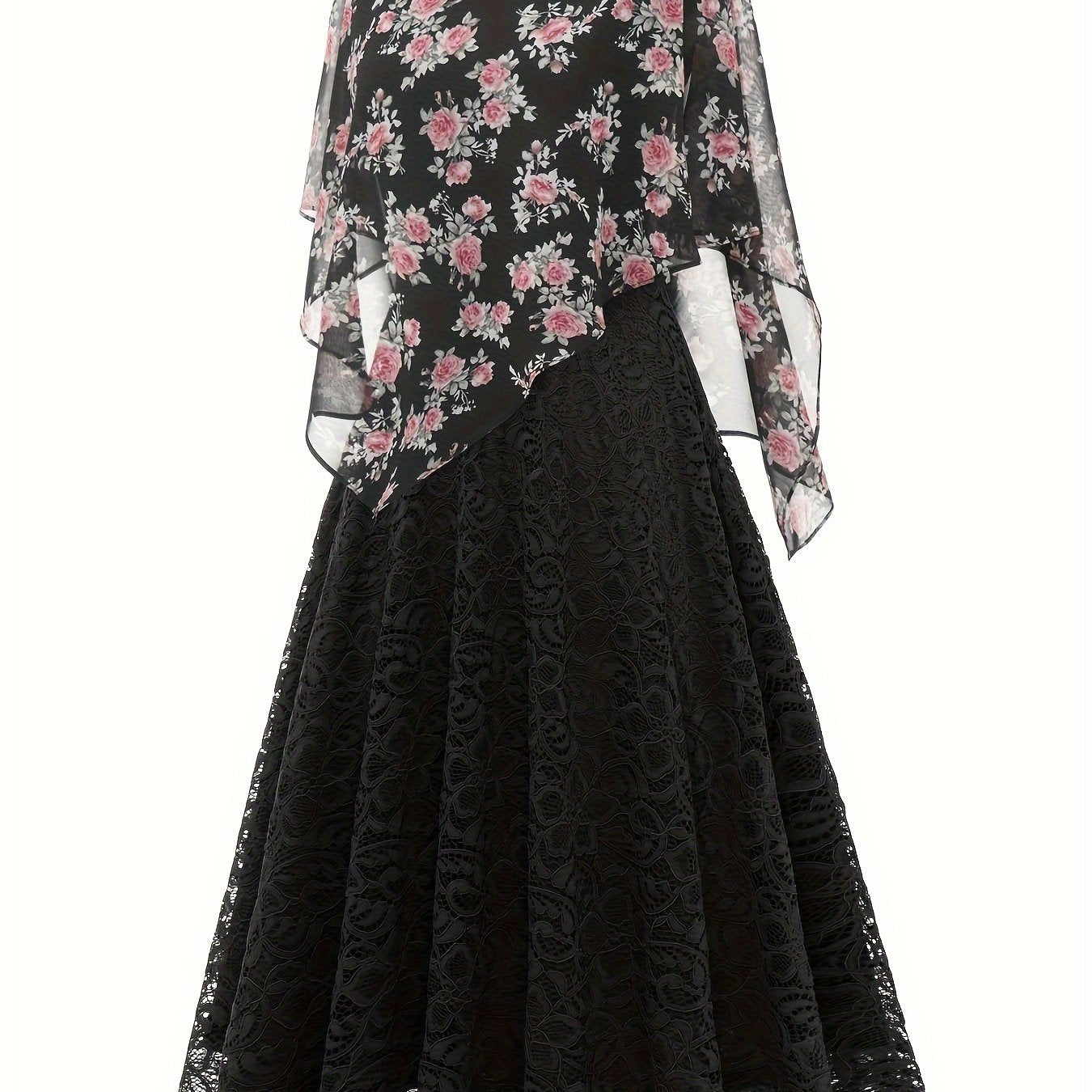 Solid Lace Chiffon Maxi Dress, Elegant Short Sleeve Dress For Wedding Party, Women's Clothing