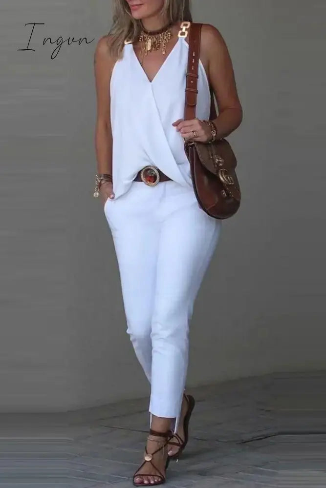Ingvn - Casual Print Patchwork V Neck Tops