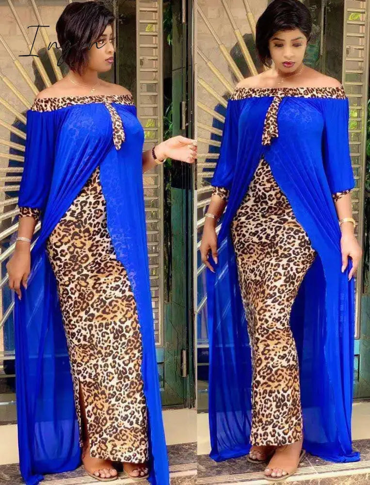 Ingvn - tilapia fashion loose leopard women maxi long split gown leisure outdoor patchwork strapless sexy african dress