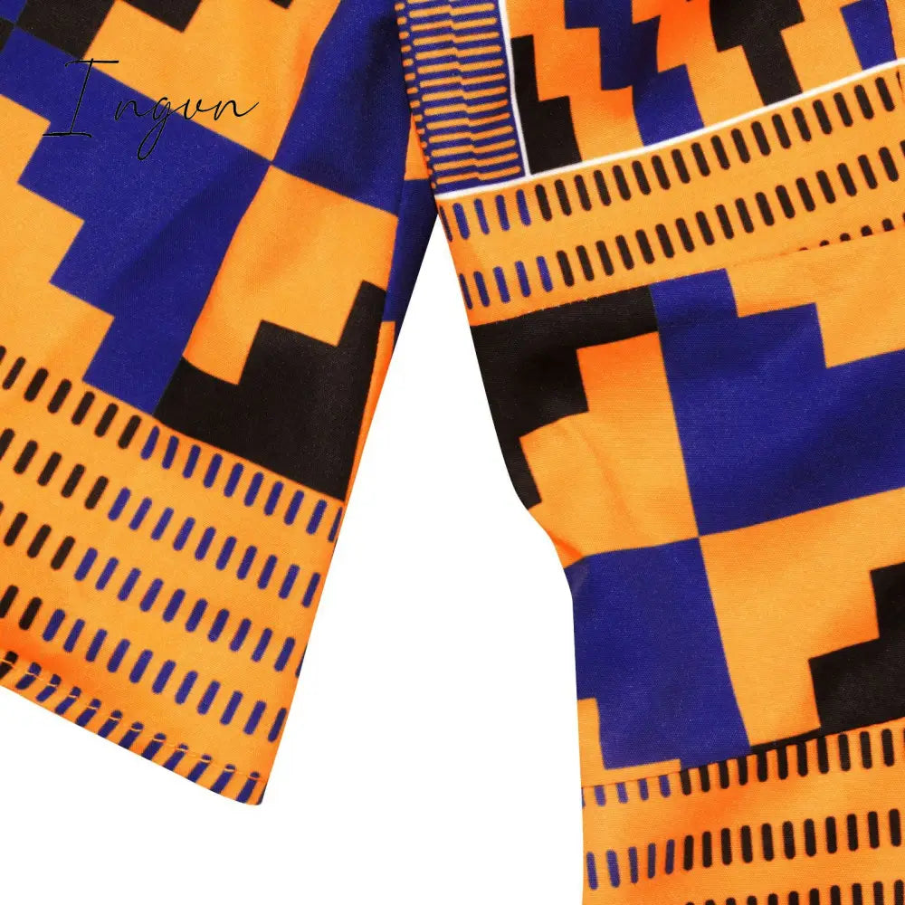 Ingvn - African Dresses for Women New Fashion Summer V-neck African Short Sleeve Printing Dress African Women Clothes