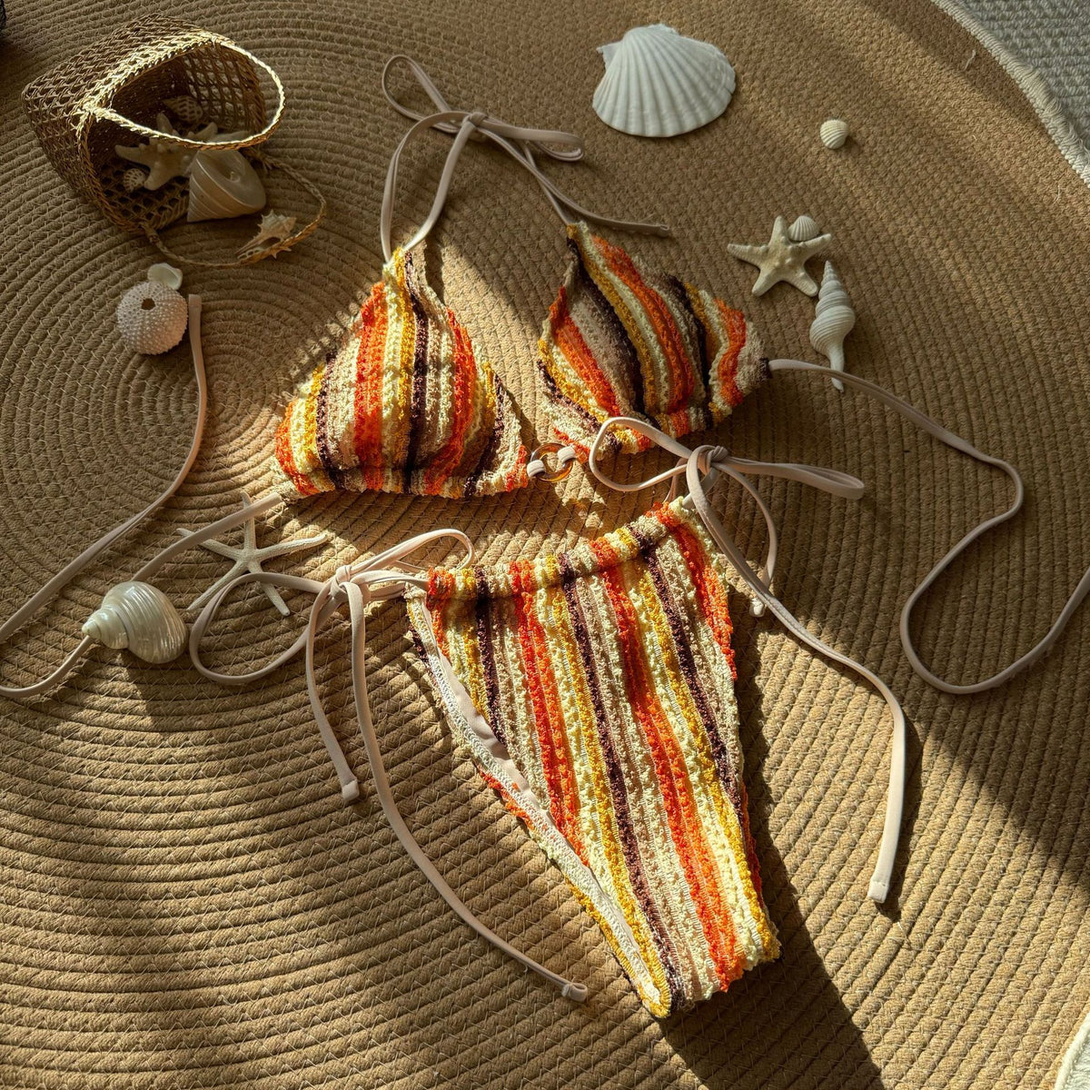 New Color-matching Jacquard Sexy Drawstring Strap Swimwear Swimsuit Bikini