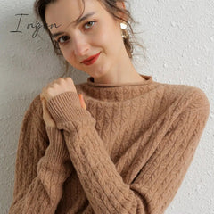 Ingvn - 100% Merino Wool Cashmere Sweater Women Winter Warm O-Neck Long Sleeve Ladies Pullover knitted Autumn Jumper Vintage Sweater