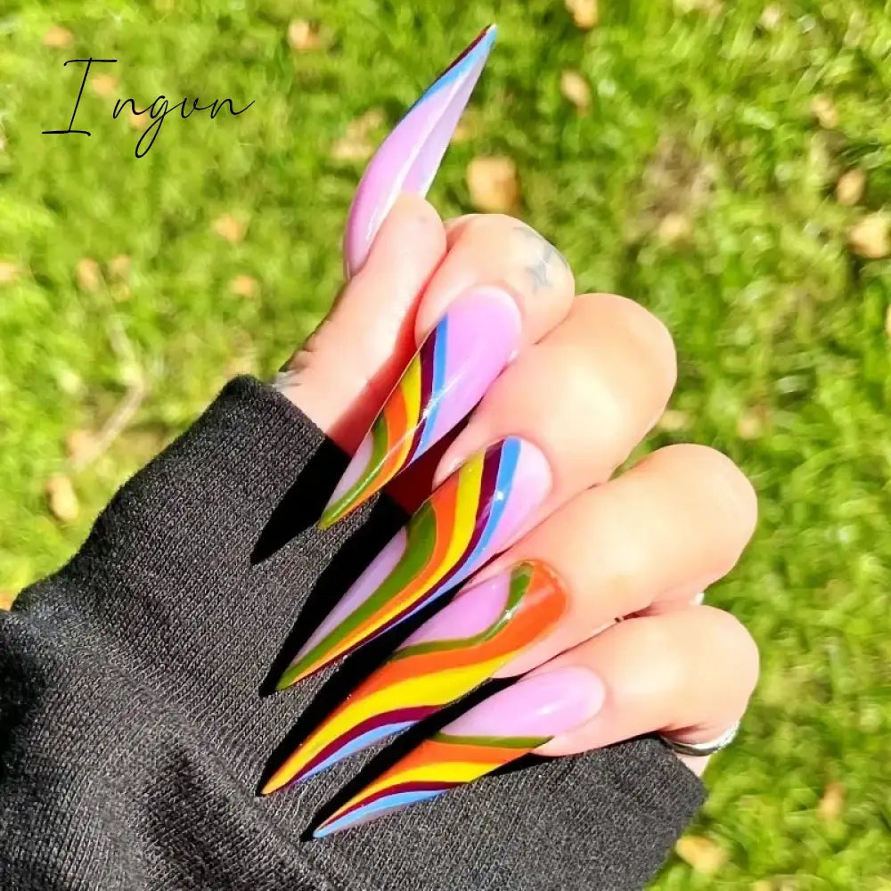 24Pcs 3D Long Almond False Nails Red Nude Ballet Stiletto Wearable Fake Nails MilkTea Color Jelly Full Cover Press On Nail Tips