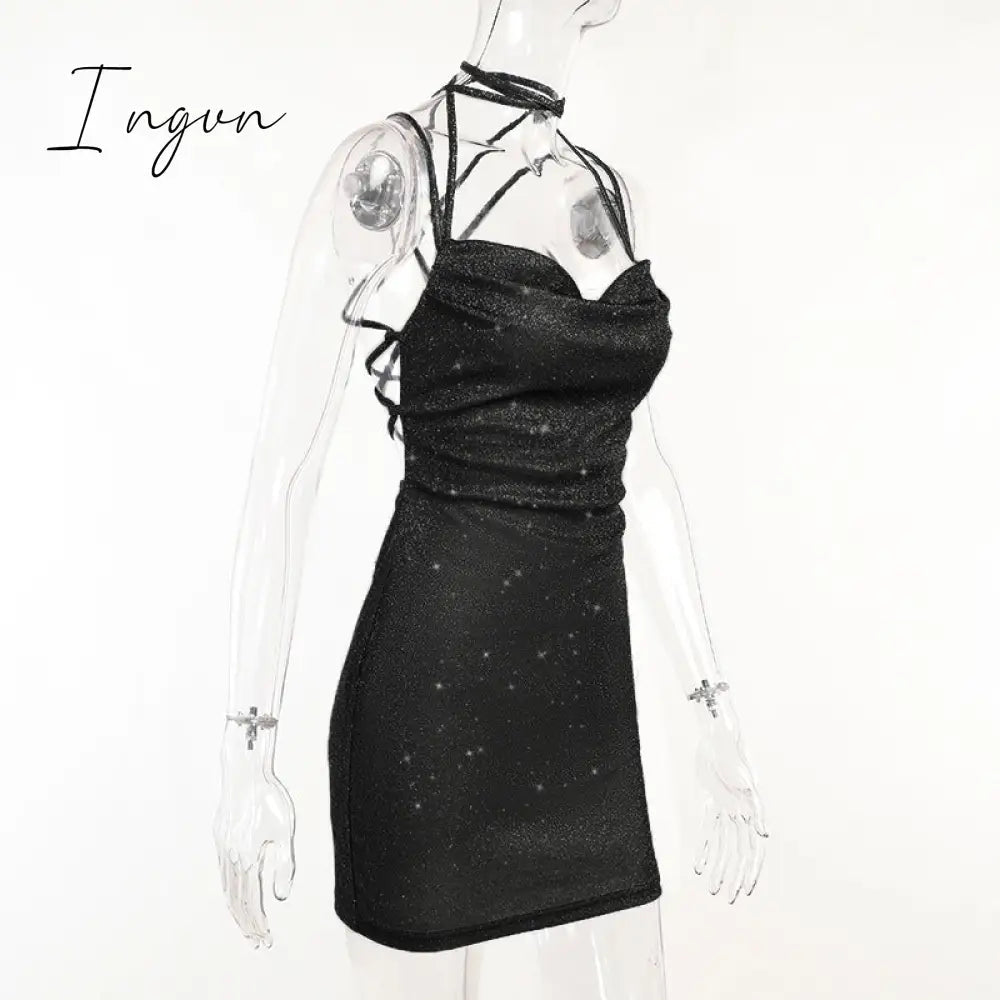 Ingvn - Women Sequin Sparkly U Neck Bodycon Mini Dress Summer Exotic Tight Elegant Party Evening Luxury Fashion Sexy Formal Dresses