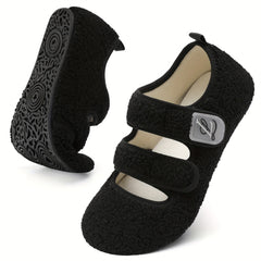 Cozy Wide Fit Slippers for Women - Soft, Lightweight, Non-Slip Rubber Sole, Hook-and-Loop Fastener, Breathable Fabric Upper, EVA Insole, Perfect for Indoor/Outdoor Use in Fall Season