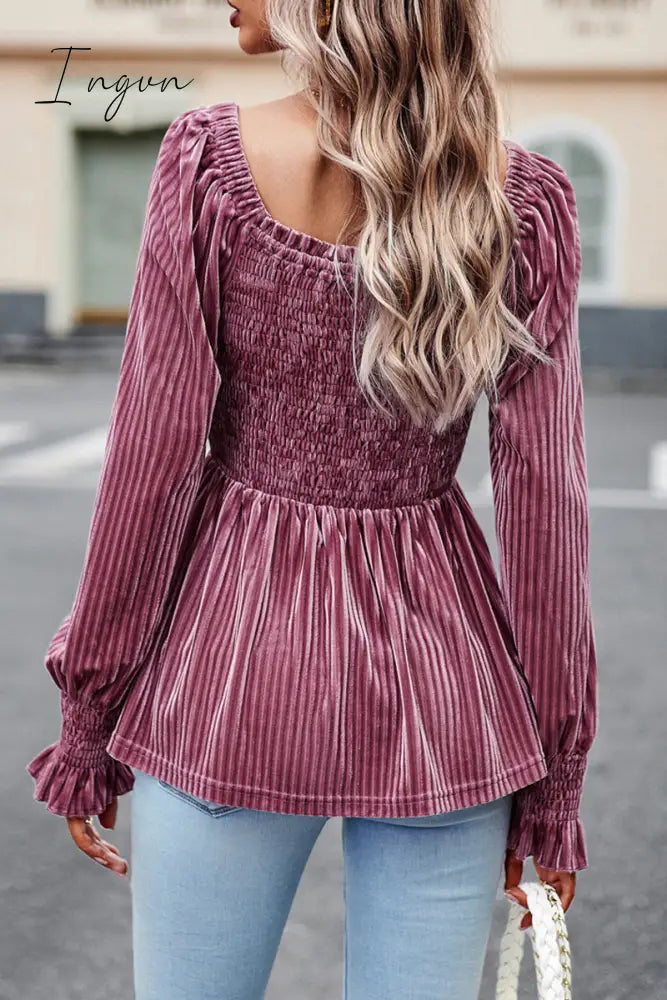 Ingvn - Elegant Solid Fold Square Collar Tops