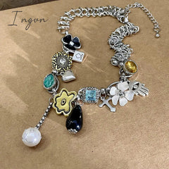Punk Bramble Rose Choker Necklace for Women Chinese Style Unusual Pearl Beaded Neck Chain Y2K Fashion Aesthetic Jewelry