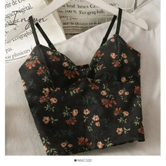 Ingvn - Backless V-Neck Floral Printed Tank Crop Tops