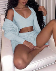 Ingvn - Brand quality Autumn Winter 3 Piece Fluffy Outfits Plush Sexy Backless Fleece Pyjamas Women Casual Sports Sweatshirt Home Wear Sets Tracksuit