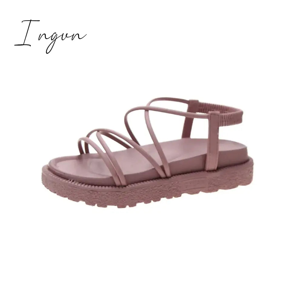 Ingvn - Sandals Women's popular new round toe flat bottom beach Roman sandals in the summer of 2024