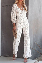 Ingvn - Embroidery Lace V Neck Regular Jumpsuits