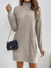 Stylish Turtle Neck Knit Dress - Soft, Elegant, Textured Long Sleeve Design for Spring & Fall, Comfortable Women's Clothing for Everyday Wear