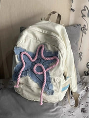 Ingvn  Women Y2K Exquisite Sweet Fresh Panelled Handle Satchel Denim Student Preppy Style Literary Backpacks Star Canvas Shoulder Bags