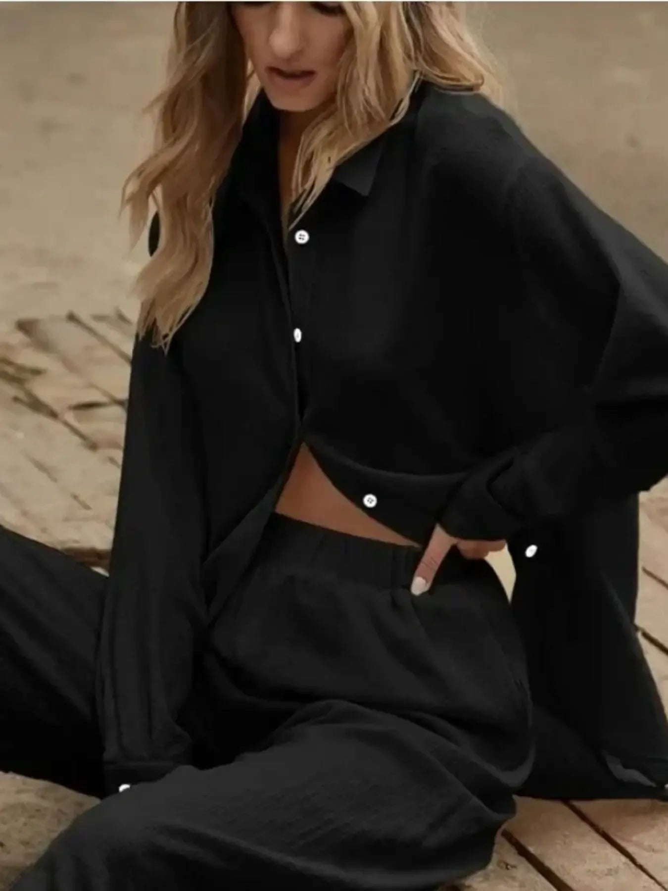 Button Up Long Sleeve Shirt and Pants Set