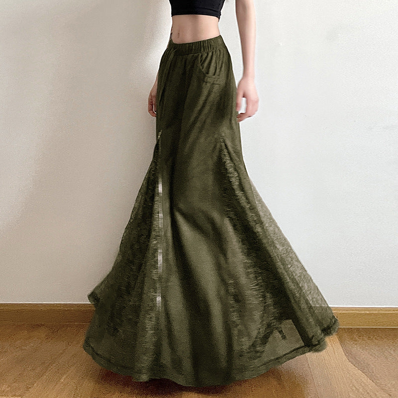 Green Field Mist Retro Lace Skirt Women's Antique Mori Niche Dipping Zipper Design A- Length Skirt Summer