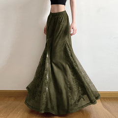 Green Field Mist Retro Lace Skirt Women's Antique Mori Niche Dipping Zipper Design A- Length Skirt Summer