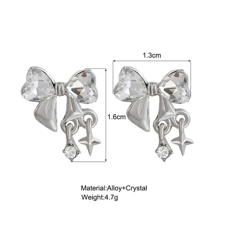 INGVN  Y2K Bowknot Zircon Stud Earrings for Women Fashion Korean Silver Color Pink Crystal Personality Earring Girl Party Jewelry Gifts