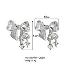 INGVN  Y2K Bowknot Zircon Stud Earrings for Women Fashion Korean Silver Color Pink Crystal Personality Earring Girl Party Jewelry Gifts