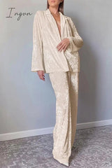 Ingvn - Casual Simplicity Solid Turndown Collar Long Sleeve Two Pieces