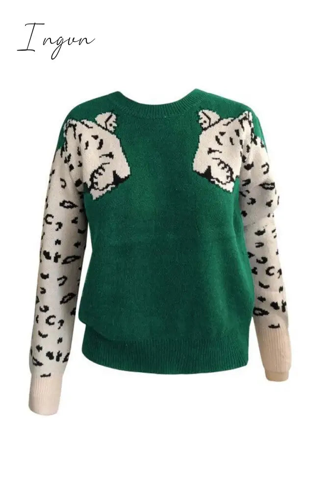 Ingvn - Snow Leopard Design Knit Sweater