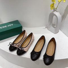 Black Ballet Flats Shoes Women Spring Quilted PU Leather Slip on Ballerina Luxury Round Toe Ladies Dress Shoes Zapatos De Mujer