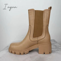 Ingvn - Women's Fashion Slip On Mid Calf Chelsea Boots