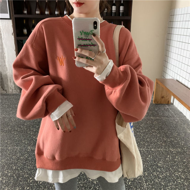 Autumn Winter Girl Korean Version Oversized Hoodies Street Style Letter Embroidery Sweatshirt Fleece Thick Pullover Tops Femmes
