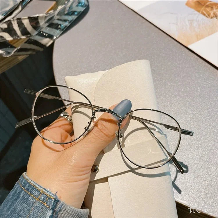 INGVN  Korean Retro Alloy Glasses Frame Girl Ins No Makeup Plain Glasses Men Light Eyewear Cute Decorative Computer Glasses