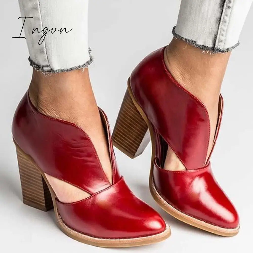 Ingvn - Round Toe Women Chunky Heel Casual Pu Ankle Boots