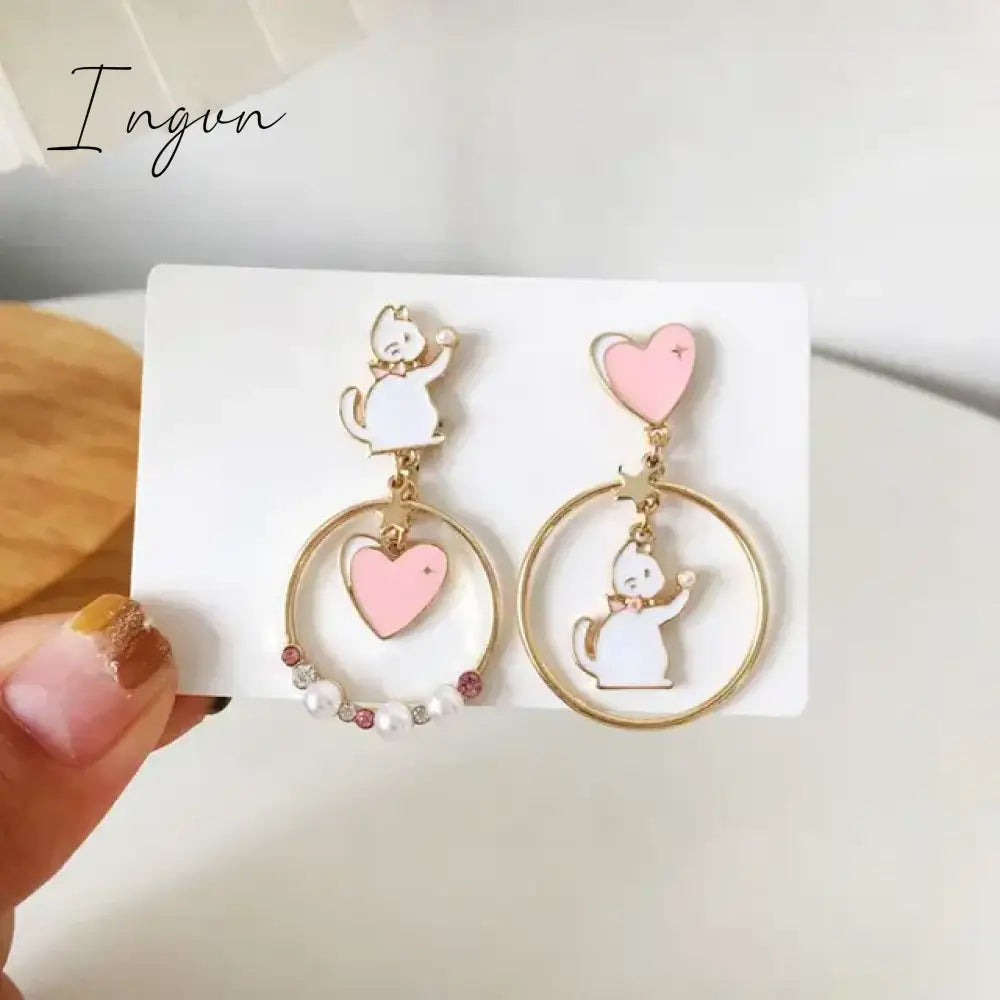 Korean Style Flower Cute Animal Dangle Earrings For Women Moon Stars Kitten Rabbit Balloon Asymmetric Earring Party Jewelry Gift