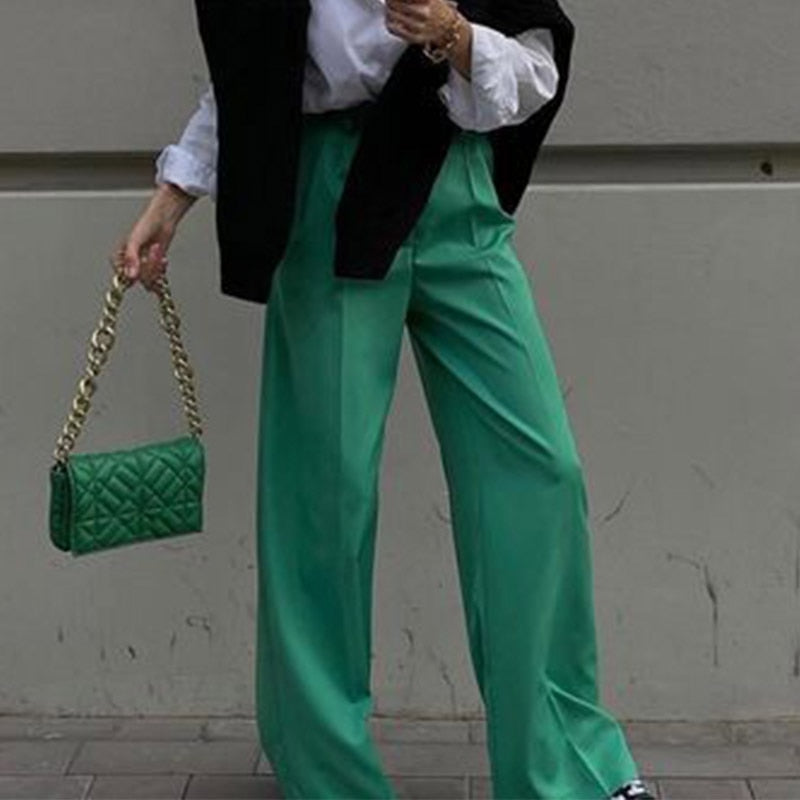 Voguable  Women High Waist Pants Casual Loose Office Lady Trousers Spring Summer New Fashion Solid Wide Leg Floor-Length Pants Female