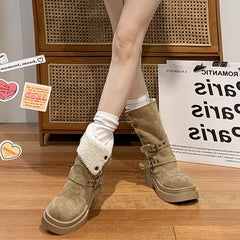 Ingvn  Winter Warm Cotton Women Modern Boots Fashion Slip On Short Booties Concise Square Heels Shoes