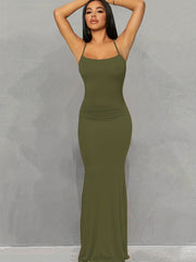 Flattering Sleeveless Backless Maxi Dress - Casual Lounge Comfort with a Sexy Twist - Seamless Bodycon Fit for Everyday Glam - Womens Fashion Must-Have