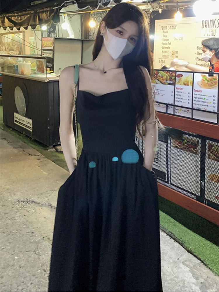 Dresses Women Sexy Backless Charming Creativity Streetwear Holiday A-line Ulzzang Simple Elegant Solid Trendy Spaghetti Strap