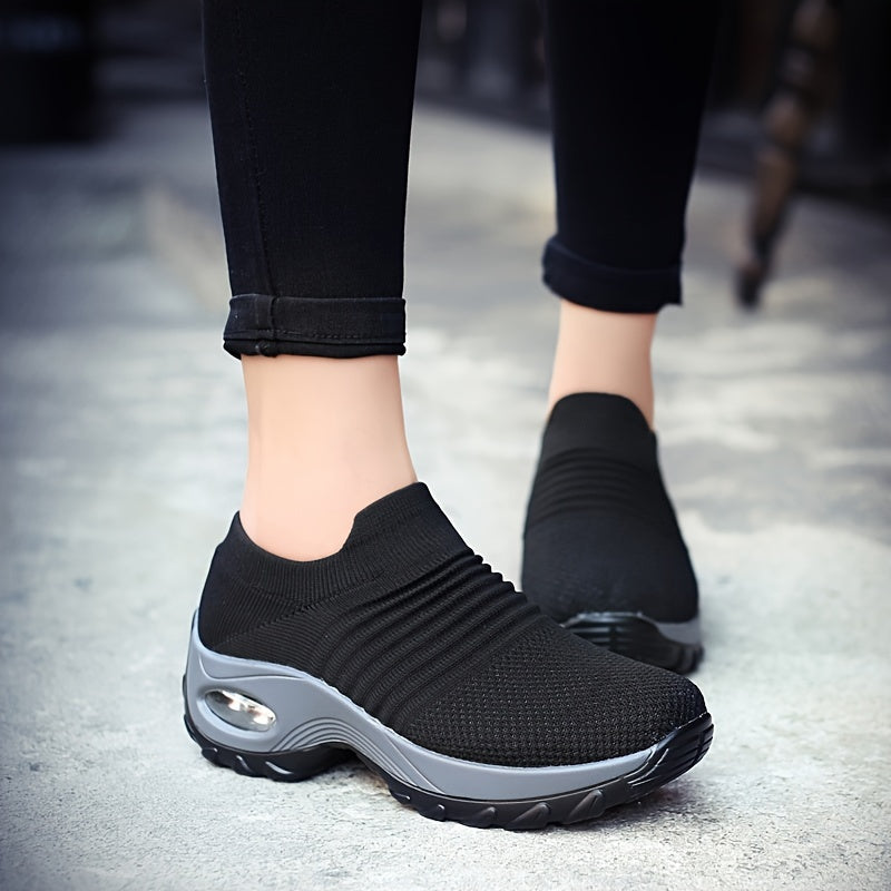 Trendy Air Cushion Mesh Breathable Outdoor Sneakers, Wear Resistance Non Slip Flying Woven Shoes, Casual Versatile Lightweight Sports Running Shoes