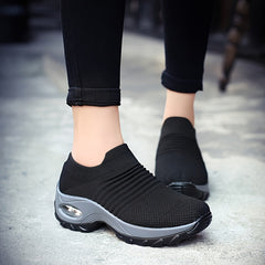 Trendy Air Cushion Mesh Breathable Outdoor Sneakers, Wear Resistance Non Slip Flying Woven Shoes, Casual Versatile Lightweight Sports Running Shoes