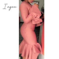 Ingvn - African Fashion Women Dresses Office Style High Waist A Line Yellow Mid Calf Elegant Business Work Wear Clothes Dress Midi New