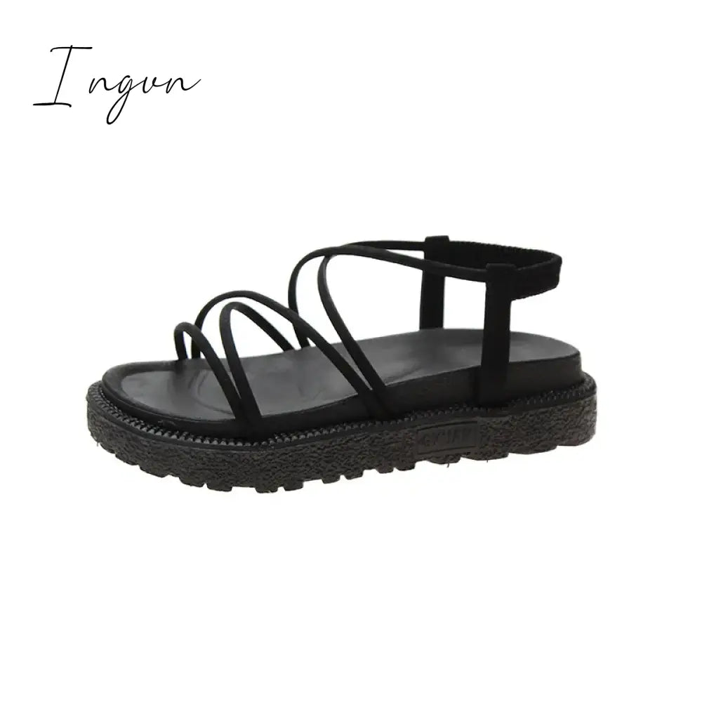 Ingvn - Sandals Women's popular new round toe flat bottom beach Roman sandals in the summer of 2024