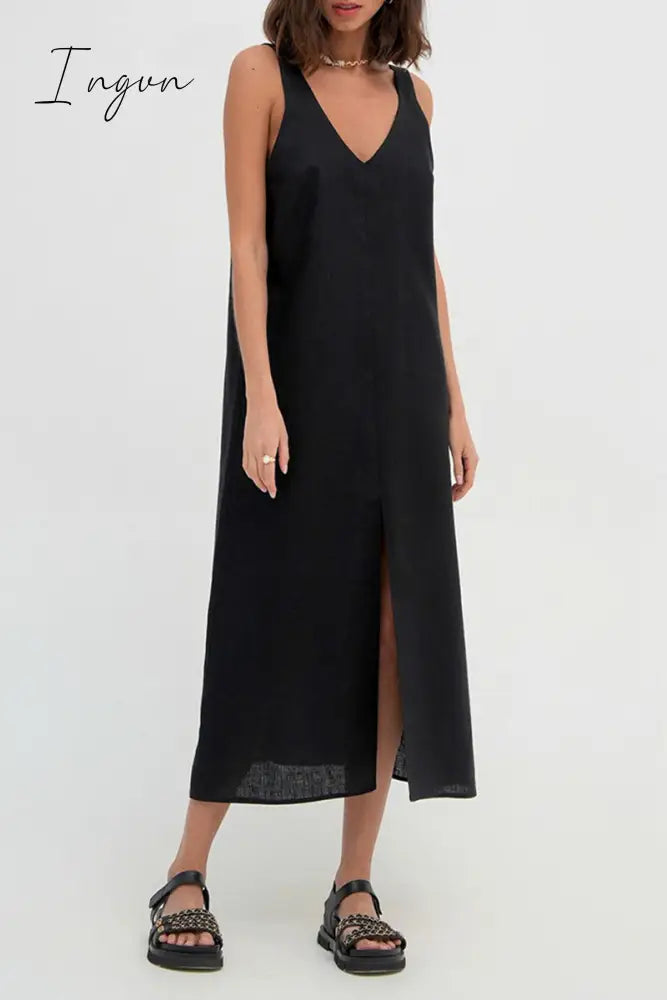 Ingvn - Casual Simplicity Solid V Neck Sleeveless Dresses