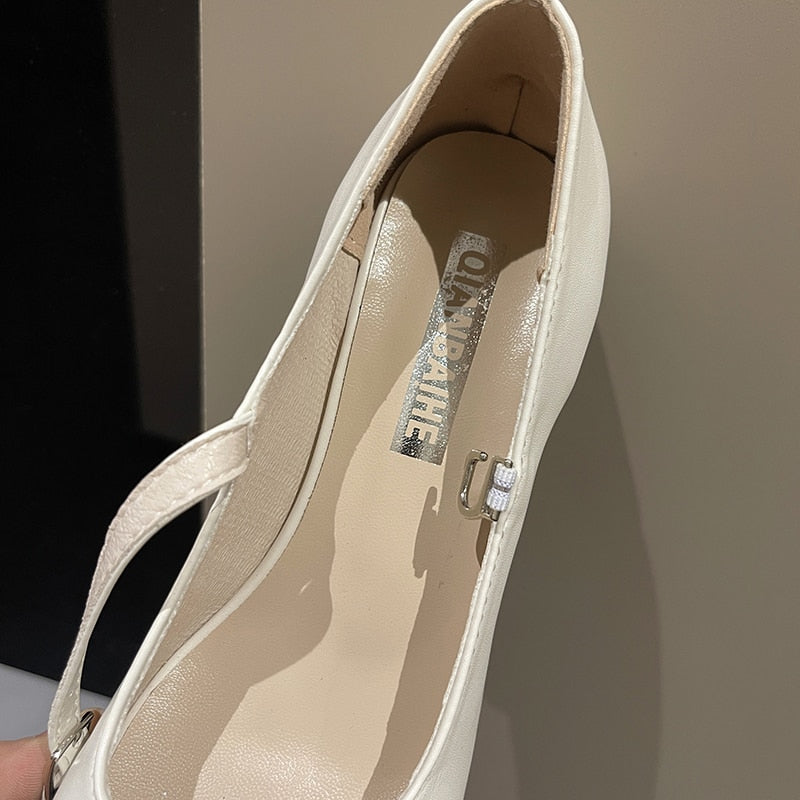 Rimocy Silver Thick Heels Mary Jane Shoes Women Buckle Strap Square Toe Pumps Woman Med Heele Patent Leather Shoes Female