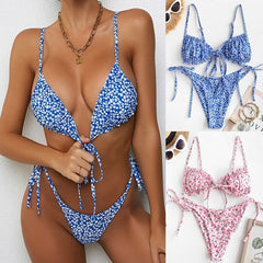 Women's Summer /Leopard Print Swimsuits Bikinis Two-Piece Halter Bandage Beachwear Brazilian Biquini Swimwear