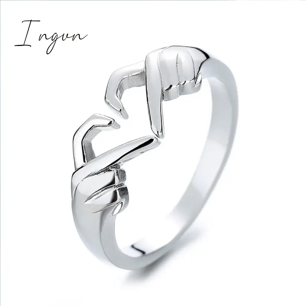 Ingvn - Simple Trendy Heart Finger Ring Lady Daily Wearable Accessories Metallic Style Jewelry for Women Hands Shape Design Gift