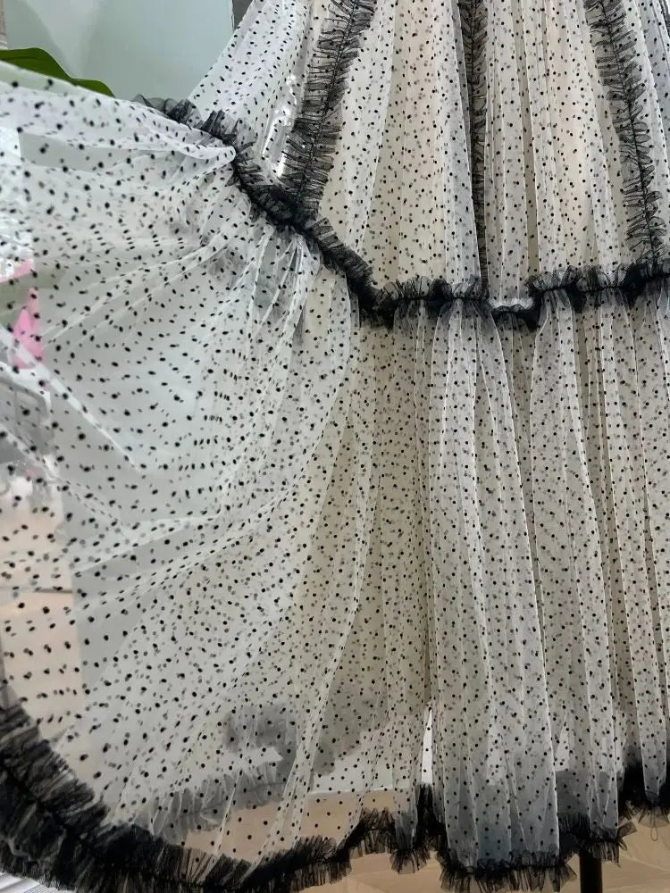 Summer Polka Dot Tight Top Mesh Women's Elegant Underwear Y2K Fashion Sexy Set Party Evening Dresses Two Piece Set Long Skirt