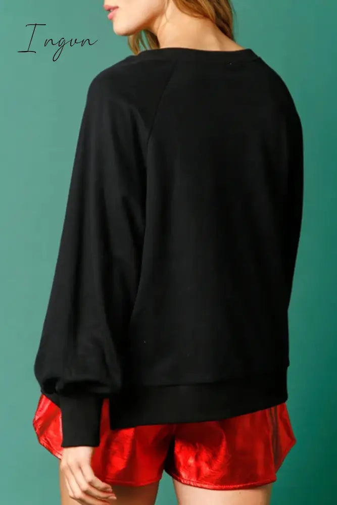 Ingvn - Casual Sweet Santa Claus Sequins Patch O Neck Tops