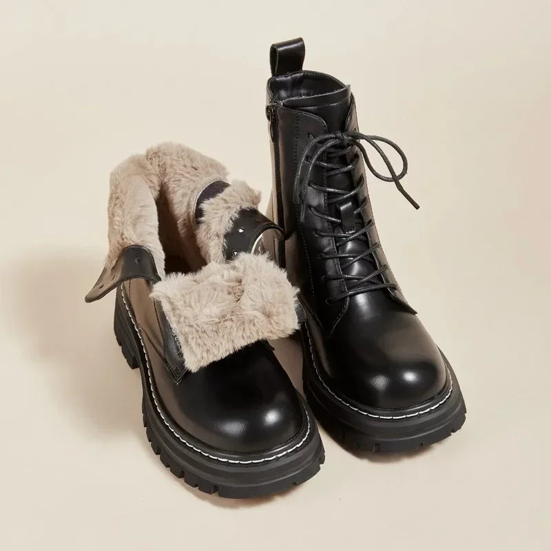 Women's Boots New Black Brown Fur Ankle Boots for Women Autumn Winter Padded Cotton Shoes Warm Thick Bottom Snow Short Botines