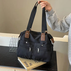 Ingvn  Simple Design Women Canvas Shoulder Bag Ladies Large Capacity Multilayer Travel Handlebag Sports Shopping Casual Tote Bag