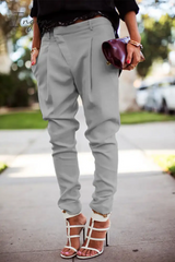 Ingvn - Casual Solid Patchwork Regular Mid Waist Straight Solid Color Bottoms(4 Colors)