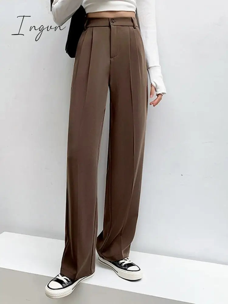Ingvn - Spring Outfits Trends Casual High Waist Loose Wide Leg Pants for Women Spring Autumn New Female Floor-Length White Suits Pants Ladies Long Trousers